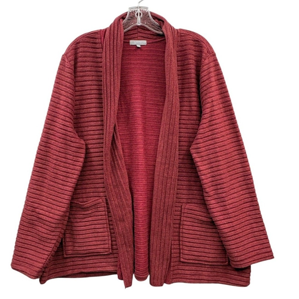 Habitat Ribbed Open Front Cardigan Red Textured Cozy‎ Layer Lounge Rustic XL